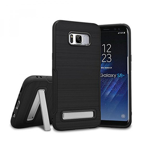 Wholesale Galaxy S8 Brushed TPU Hybrid Kickstand Case (Black)